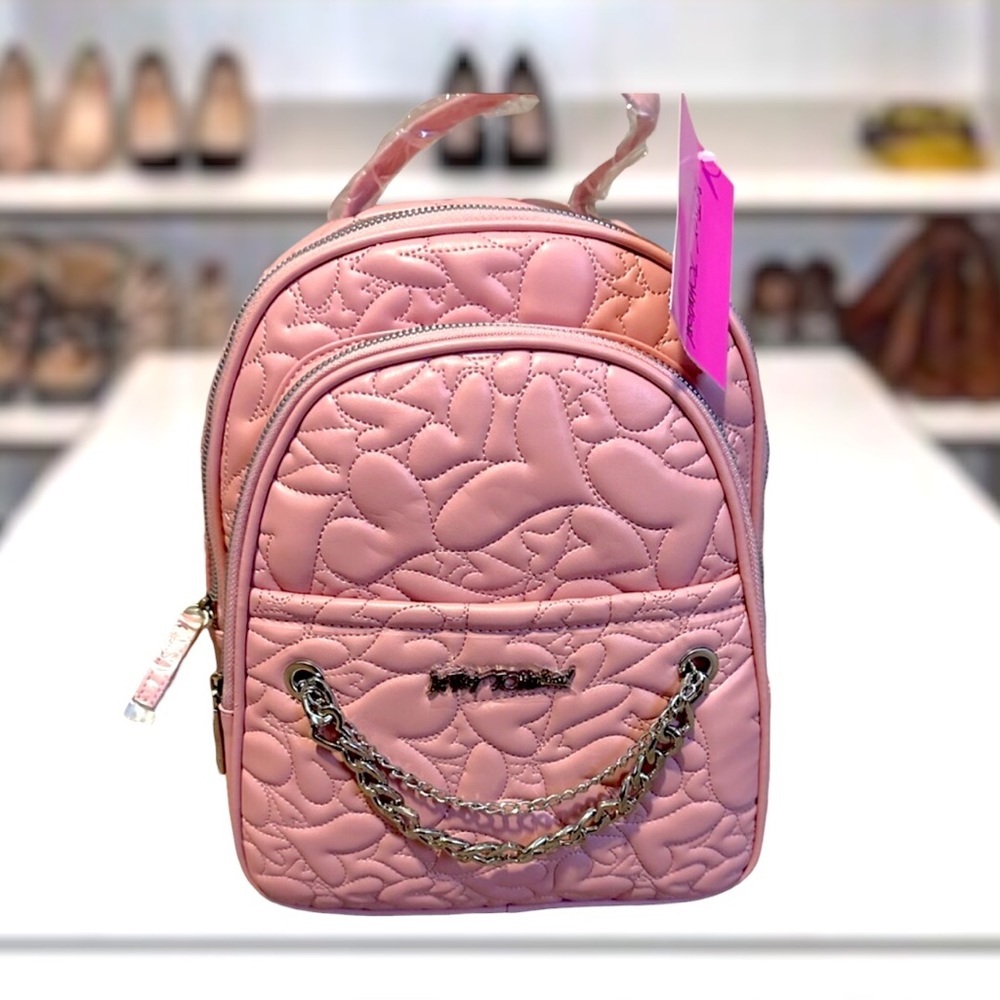 Betsey Johnson Pink Heart Quilted Backpack